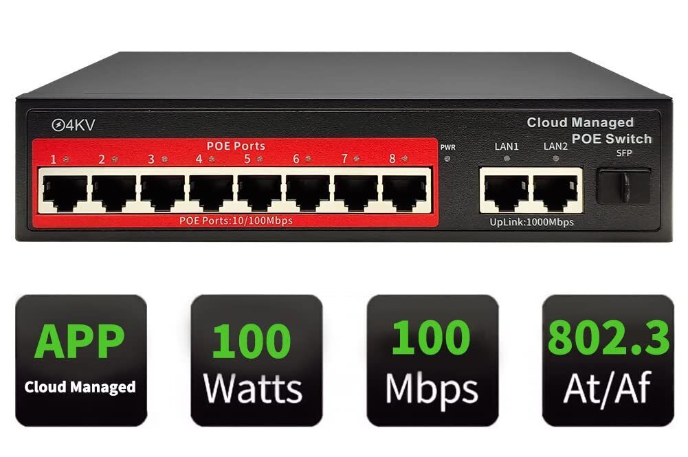 8-Port Managed PoE Switch Easy Smart Managed Plug and Play Support Vlan PoE S...