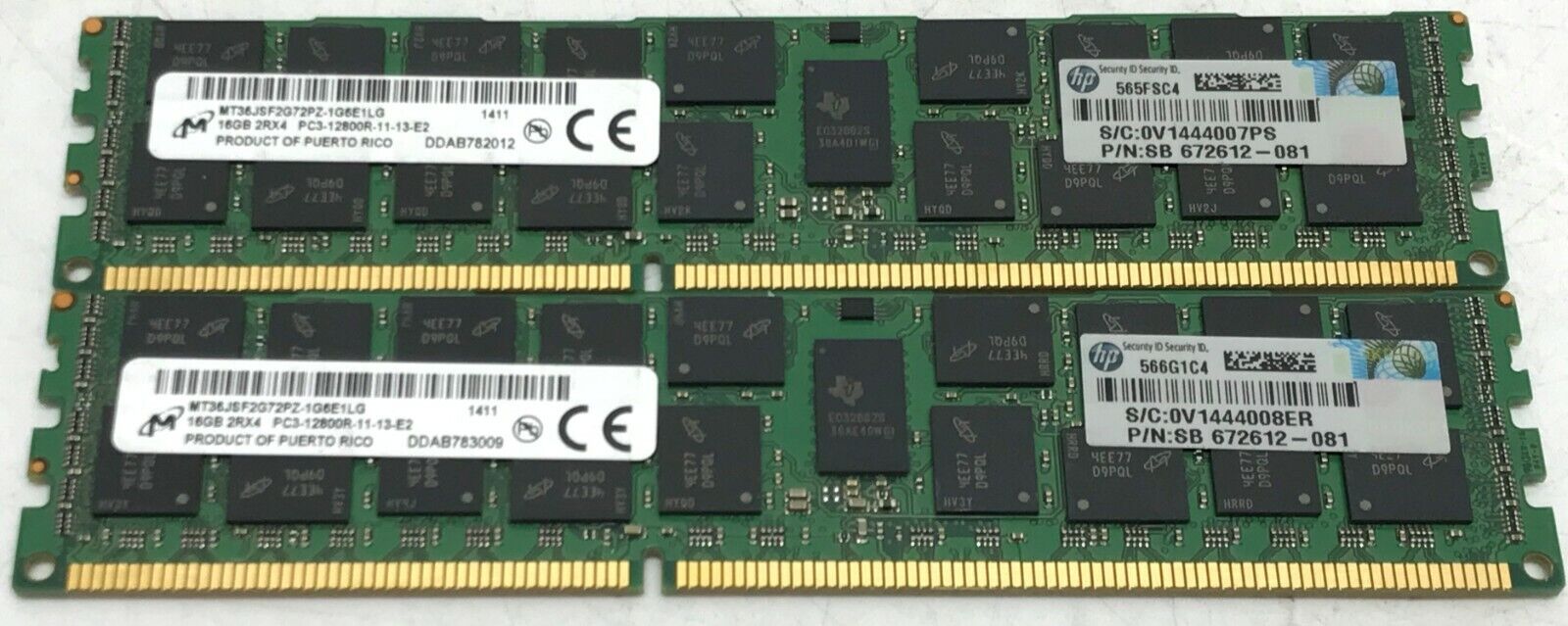 HP Micron 32GB (2X16GB) 2RX4 PC3-12800R RAM Server ECC REG 672612-081