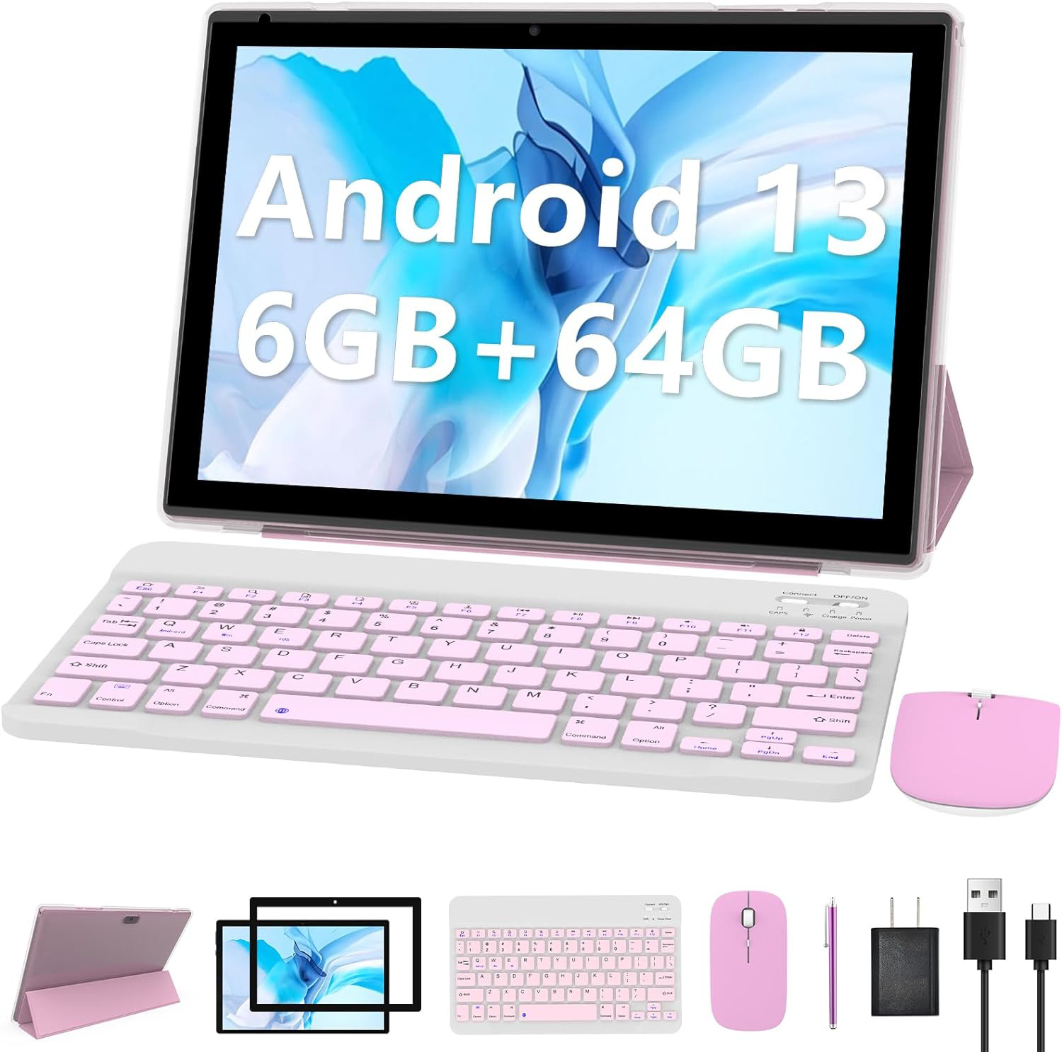Android 13 Tablet with Keyboard, 2 in 1 Tablet 10.1 Inch, 6GB RAM+64GB ROM/512GB