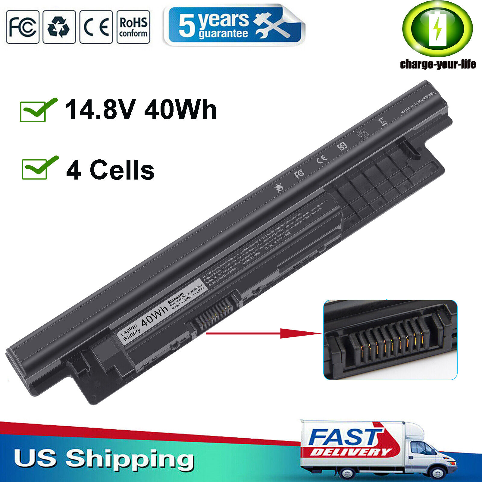 XCMRD Battery For Dell Inspiron 15 3531 3537 5521 14 3421 3437 17-3721 MR90Y US
