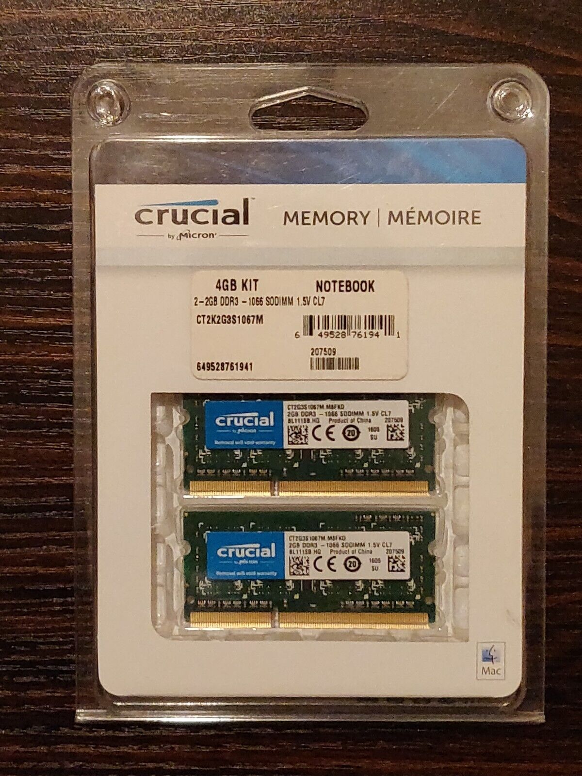 NIB Crucial by Micron Apple Mac Compatible Memory 4 GB (2GB x 2) Kit 