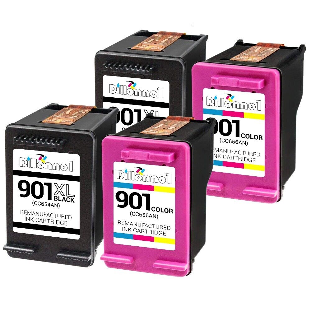 4PK For HP 901XL 2-Black & 2-Color Ink for HP Officejet 4500 G510 Series Printer