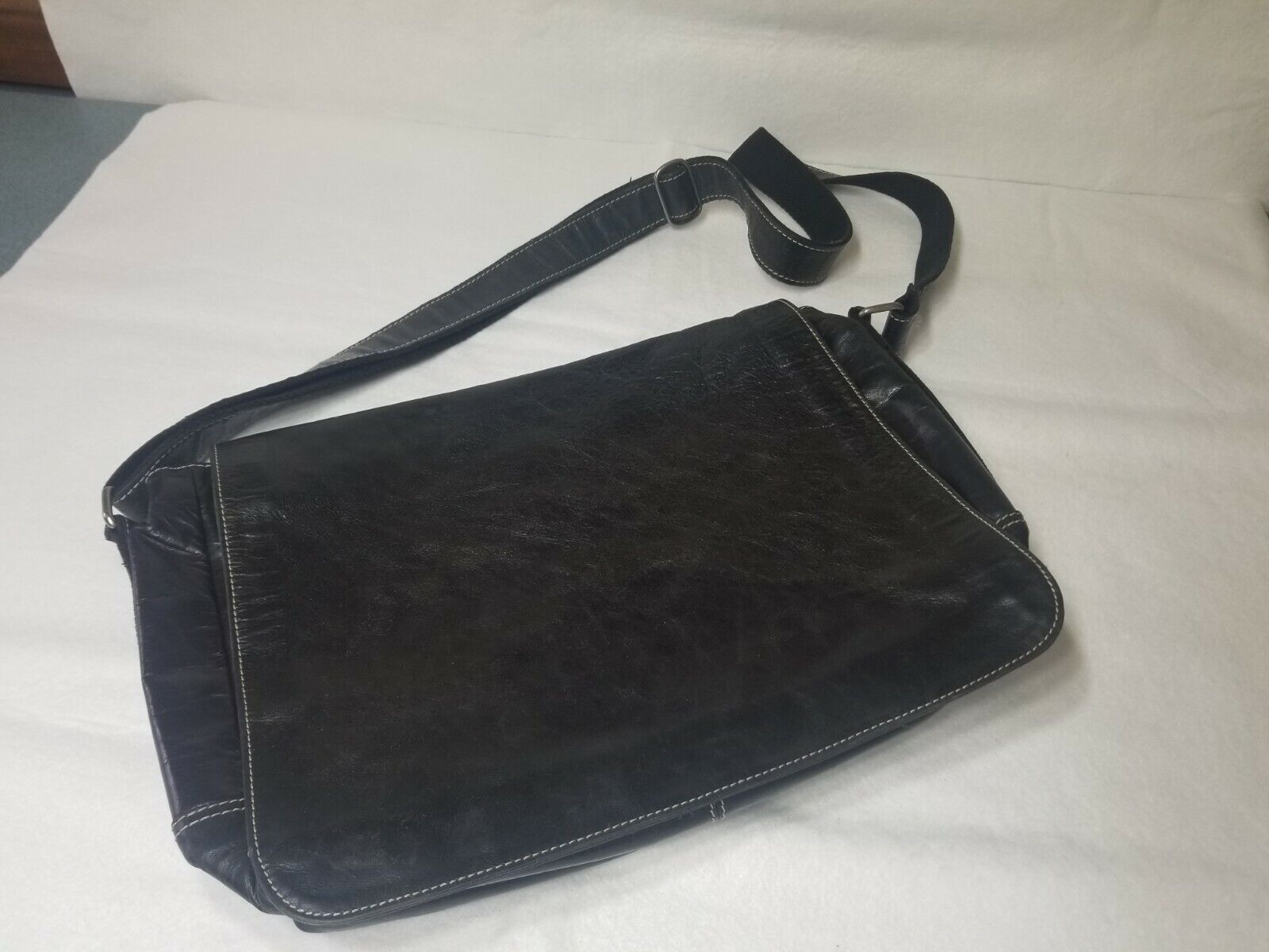 Vintage Fossil Leather Briefcase Messenger Shoulder Bag Black Laptop unisex
