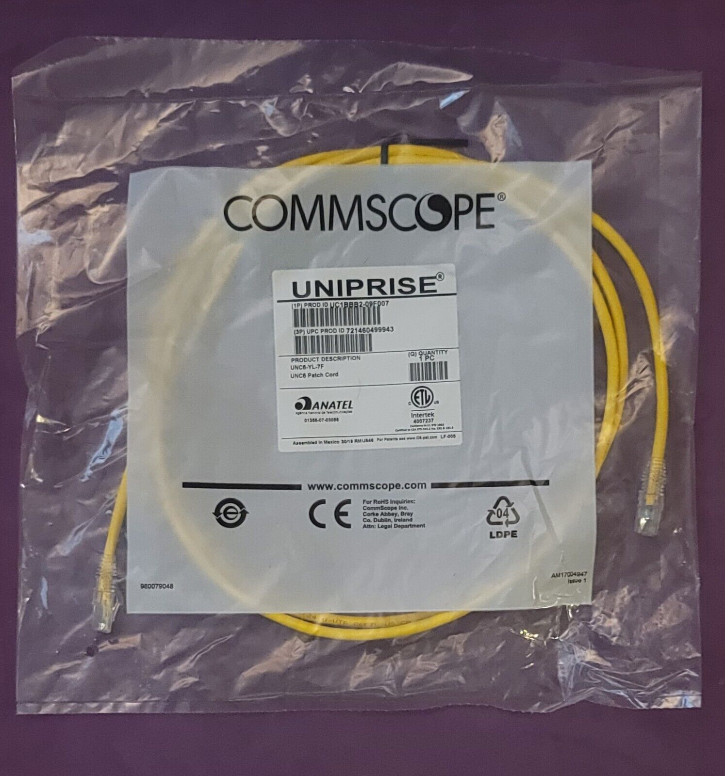 (5) COMMSCOPE UNIPRISE SOLUTIONS | UC1BBB2-09F007 CAT6 PATCH CORD 7FT *NEW*