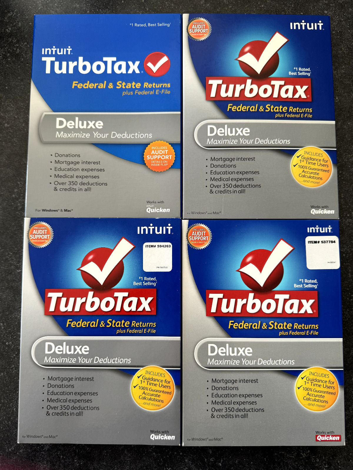 Turbotax Deluxe Federal + State 2010/2011/2012/2013 Used once. Lot of 4