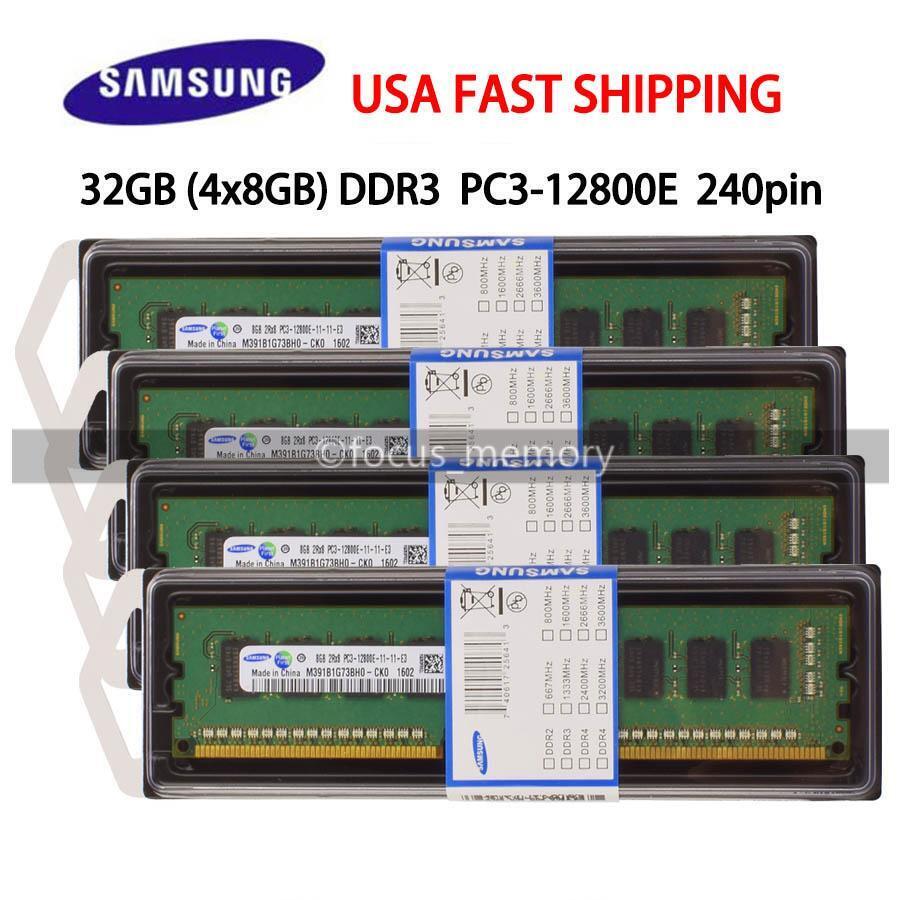 Samsung 32GB 4x8GB Ram DDR3 1600MHz PC3-12800E ECC UDIMM 1.5V for Workstation US