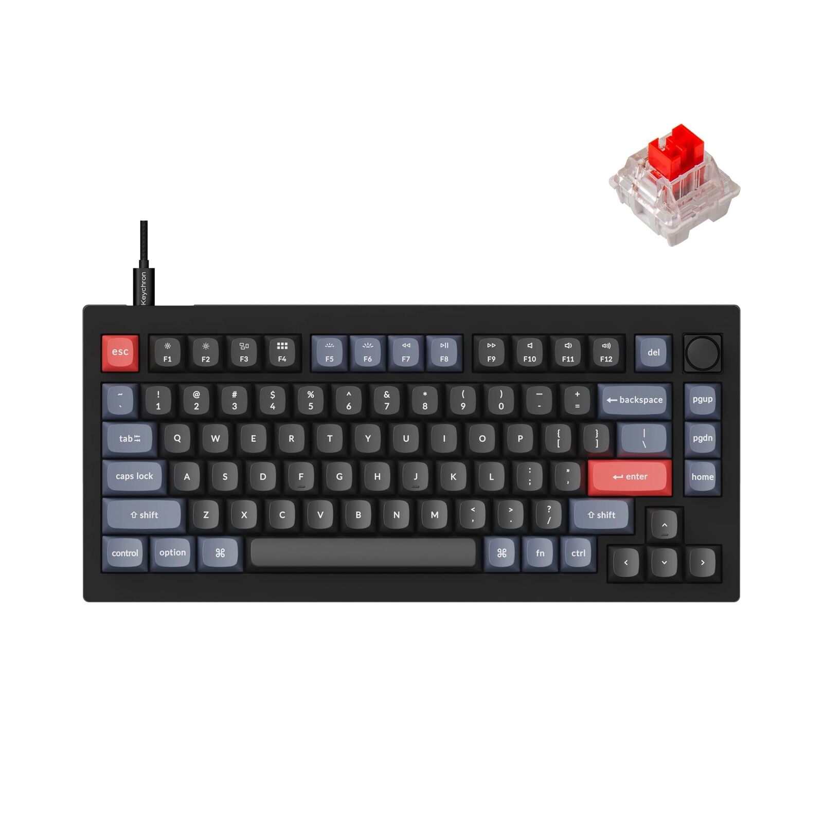 Keychron V1 Wired Custom Mechanical Keyboard Knob Version, 75% Layout QMK/VIA Pr