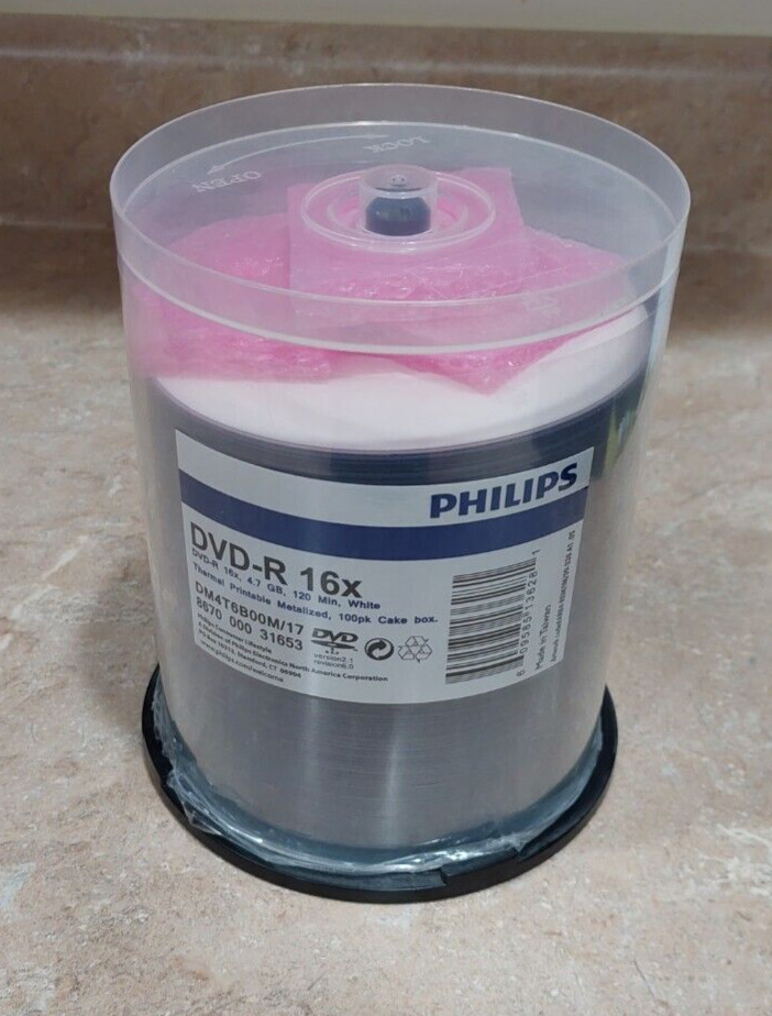 PHILIPS 89 Blank DVD DVD-R 16X 4.7GB 120 Min White Thermal Printable Metalized