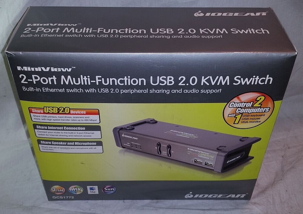 IOGEAR MiniView GCS1772 2-Ports External KVM / audio / USB switch w/ Box Used