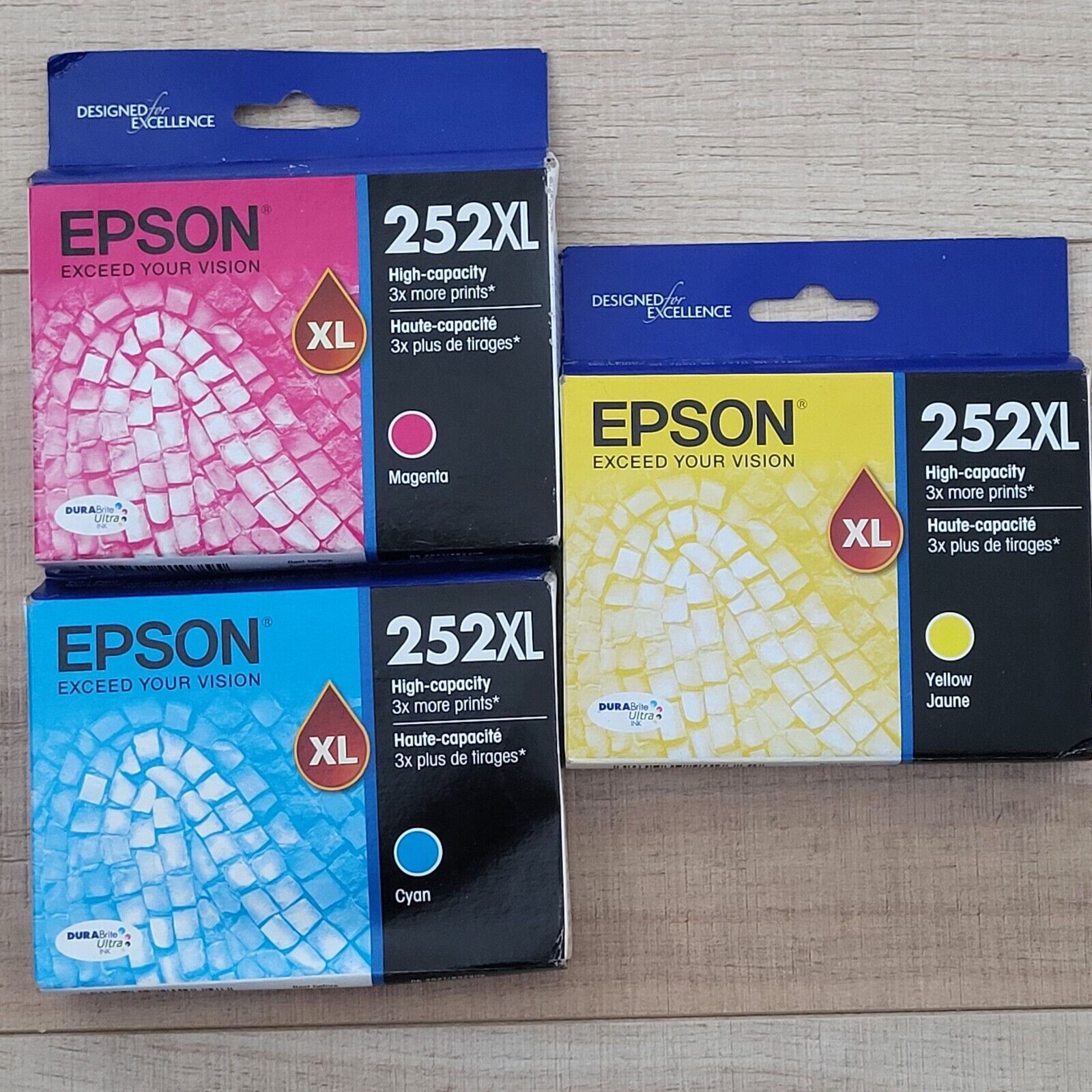 Epson 252XL Cyan Magenta Yellow 252 Color Ink cartridges Exp 2021 Made in USA