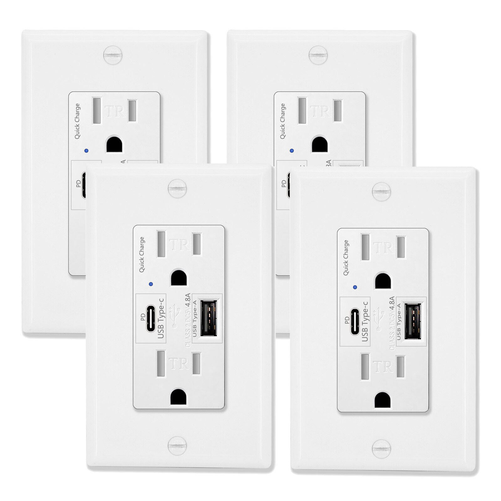 15 Amp Quick Charge USB Outlet Receptacle with 4.8A Type A & Type C Ports UL ×4