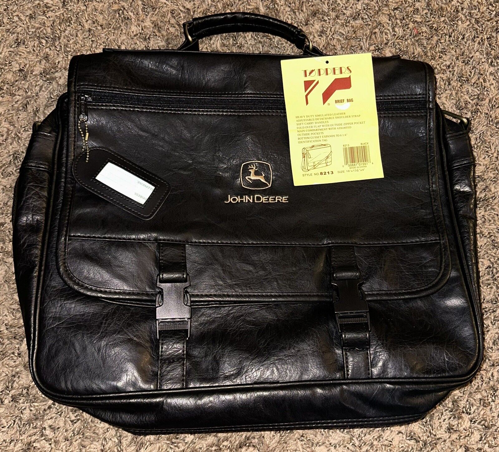 John Deere Embroidered Faux Leather Briefcase Shoulder Bag Laptop Case C&F