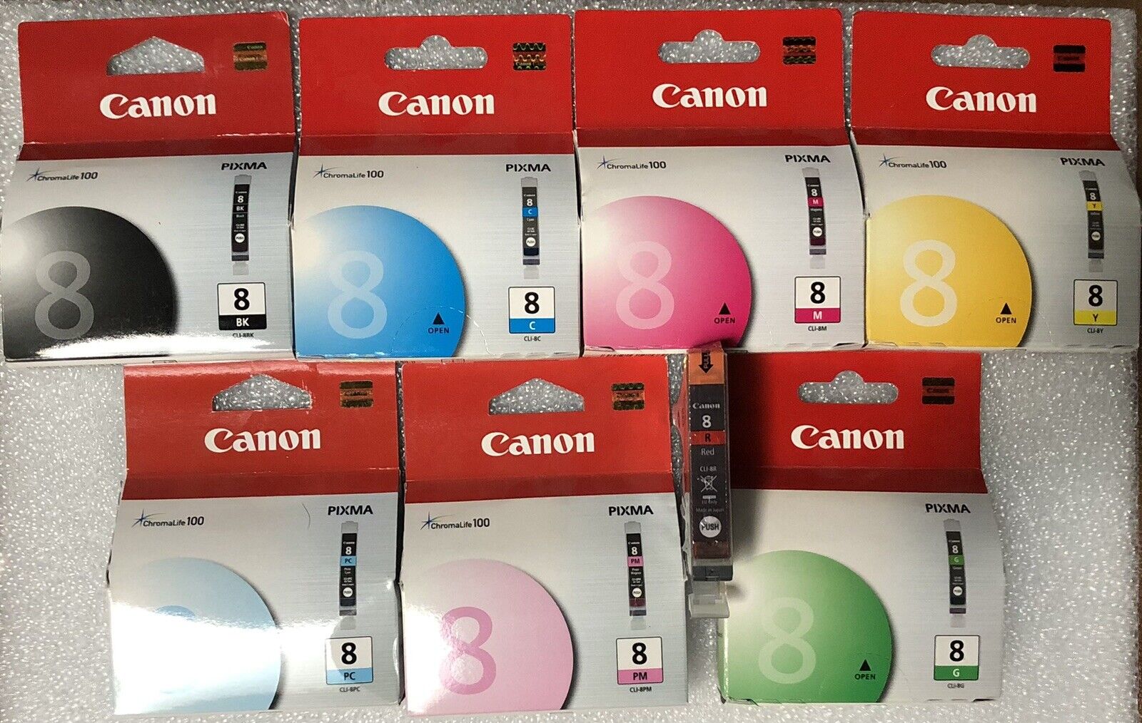 GENUINE 8 Canon CLI-8 Ink Cartridges 8PK BK M C Y PM PC R G PIXMA PRO 9000 OEM