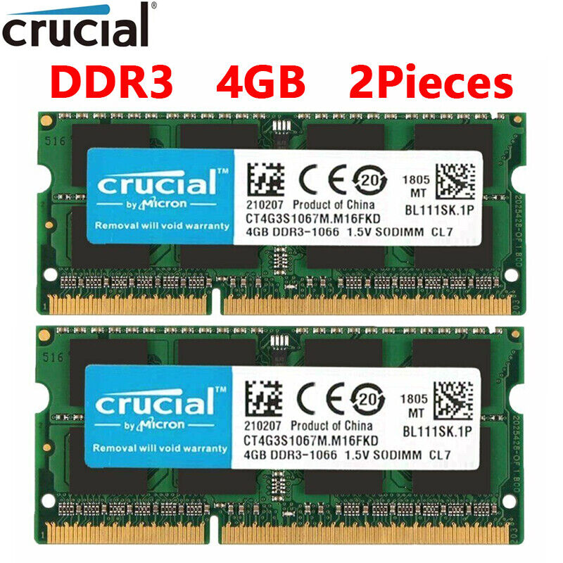 Crucial 8GB(2x 4GB) KIT DDR3 1066MHz PC3-8500 204-Pin 2Rx8 SODIMM Memory Ram 