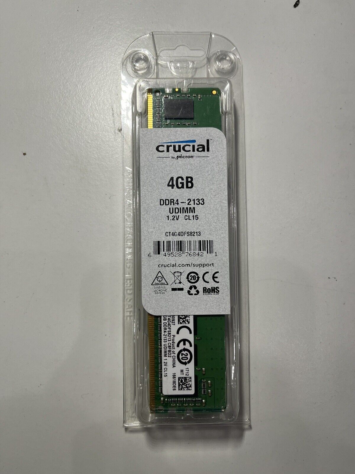 Crucial By Micron 4GB Single DDR4-2133 UDIMM 1.2V CL15 (PC4-17000) SR Unbuffered