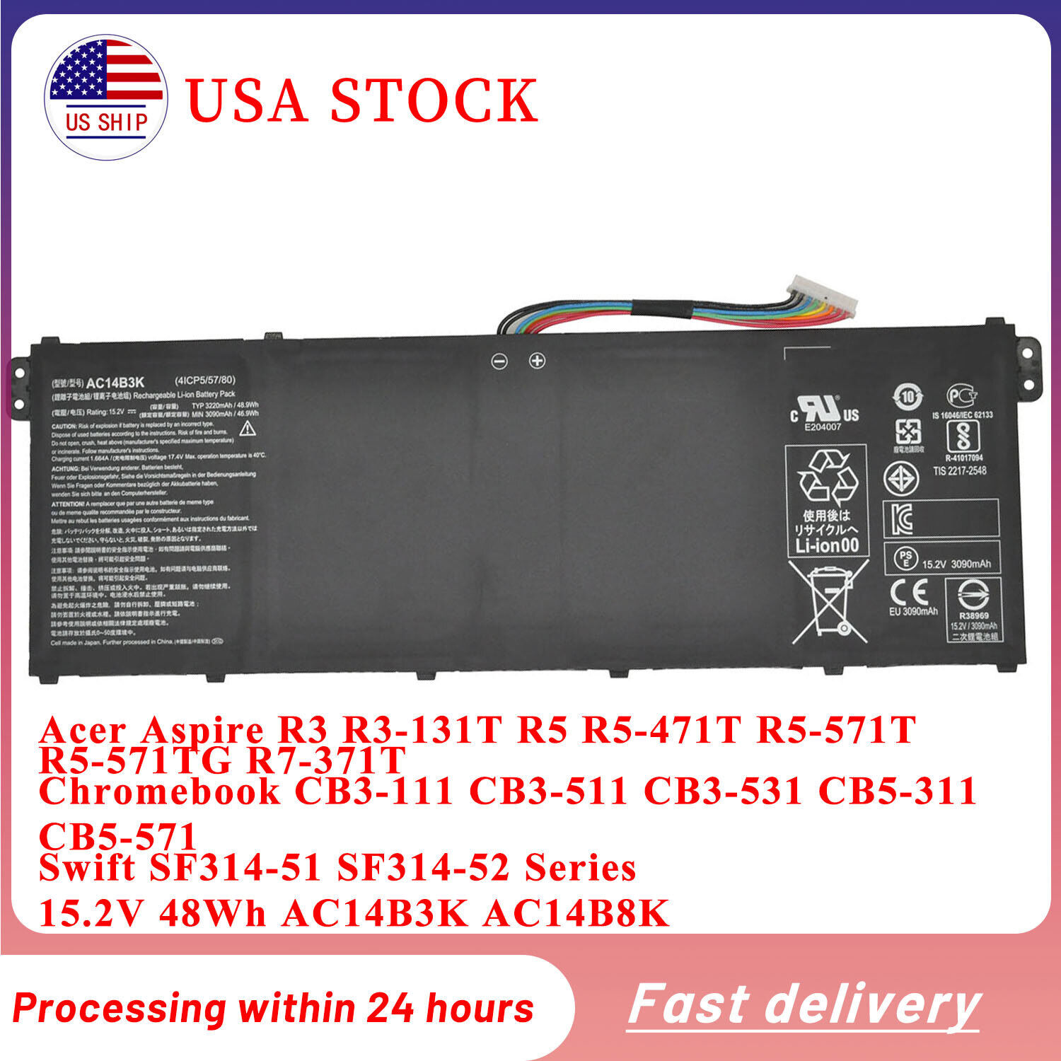 Genuine AC14B3K AC14B8K battery for Acer Chromebook CB3-111 CB5-571 AspireV3-371