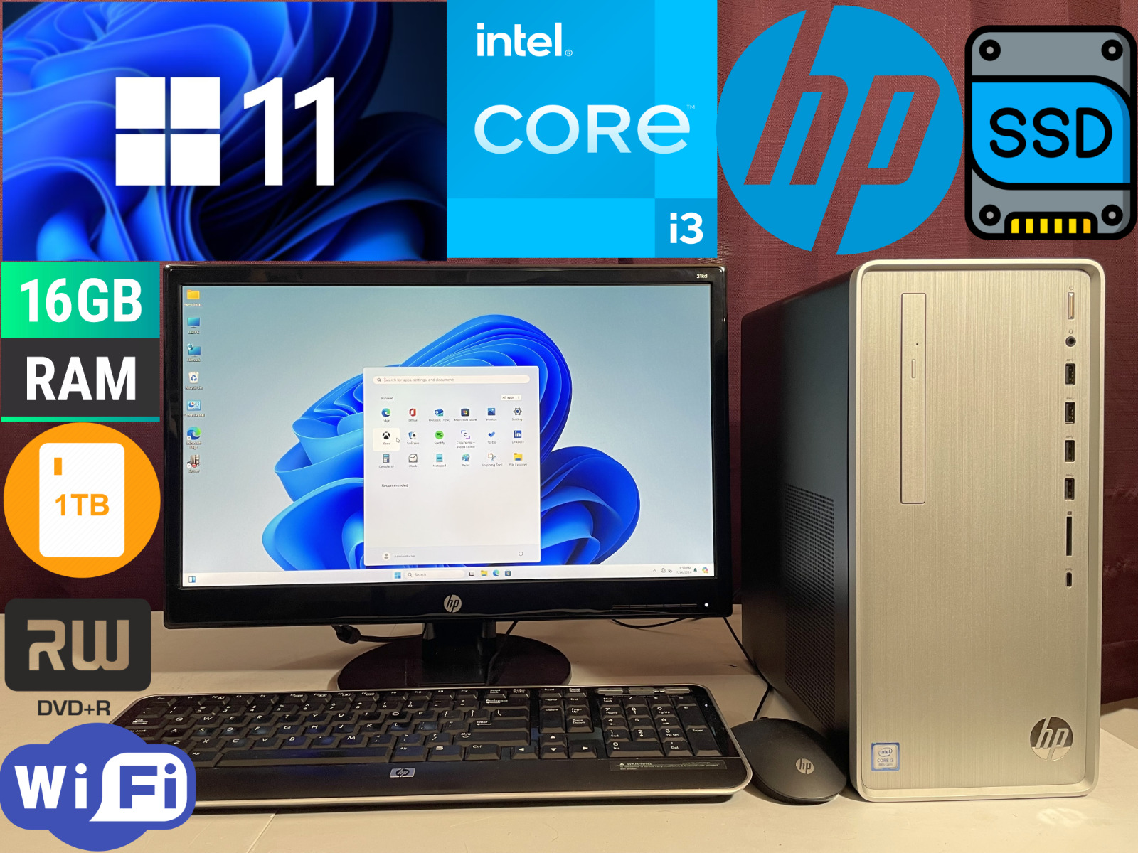 HP Pavilion Windows 11 Complete Computer System Core i3 8th Gen 16GB RAM SSD