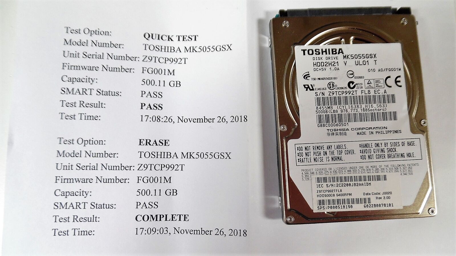 SET OF 3 500 GB HDDs Laptop 9.5mm 5400-7200 RPM TOSHIBA/WD