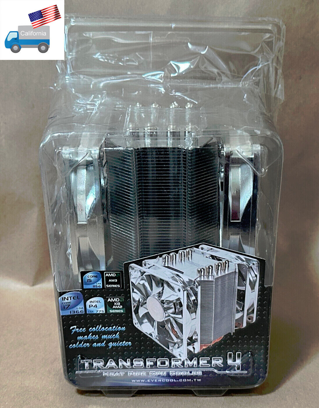 Evercool Transformer 4 Copper Heatpipe Dual-Fan CPU Cooler for LGA 775 1156 1366