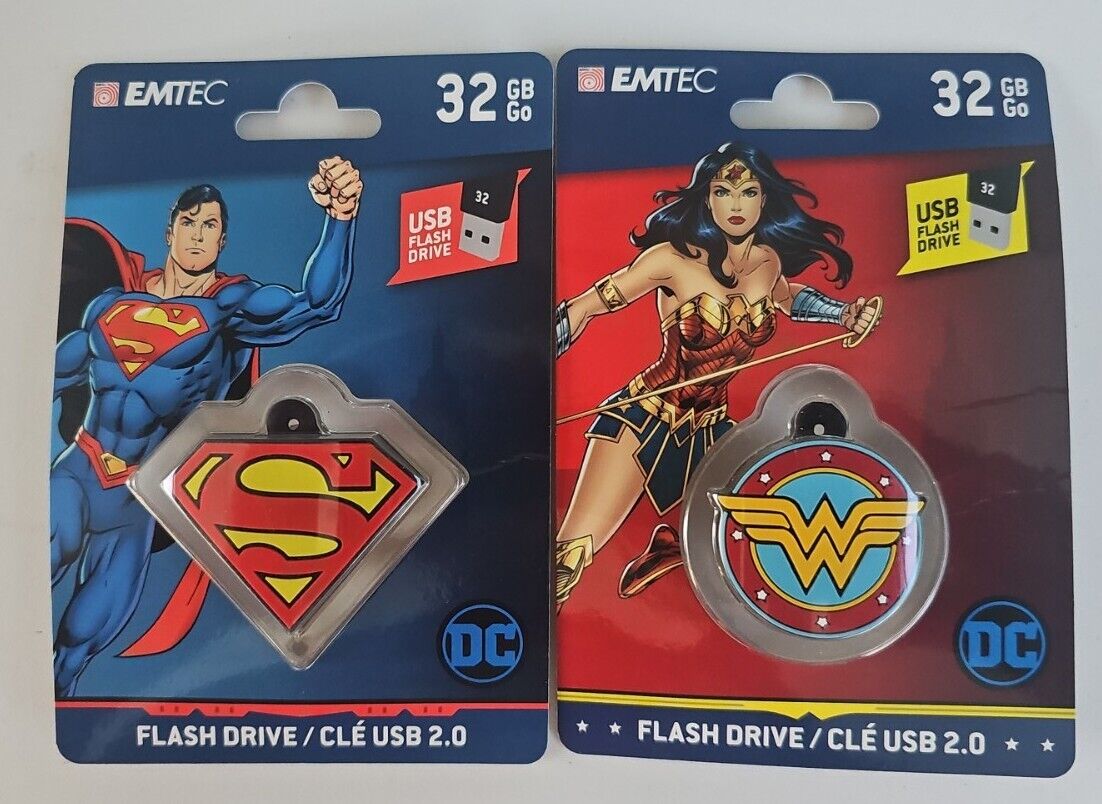 Emtec Wonder Woman and Superman USB 32 GB Flash Drive/Keychain Back to School 