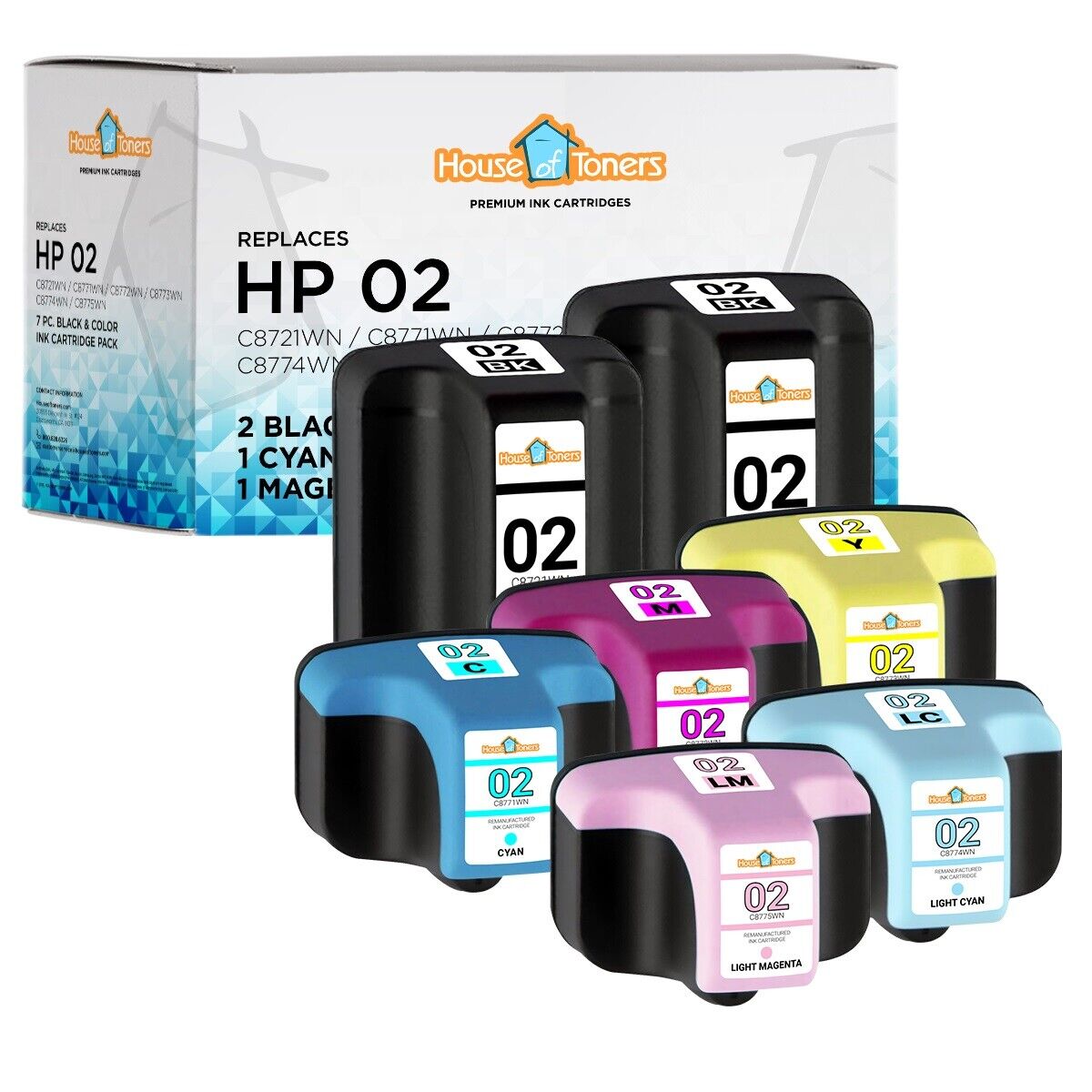 7 l BLK Color for HP 02 Set for Printer Ink Cartridge Photosmart C5180 C728