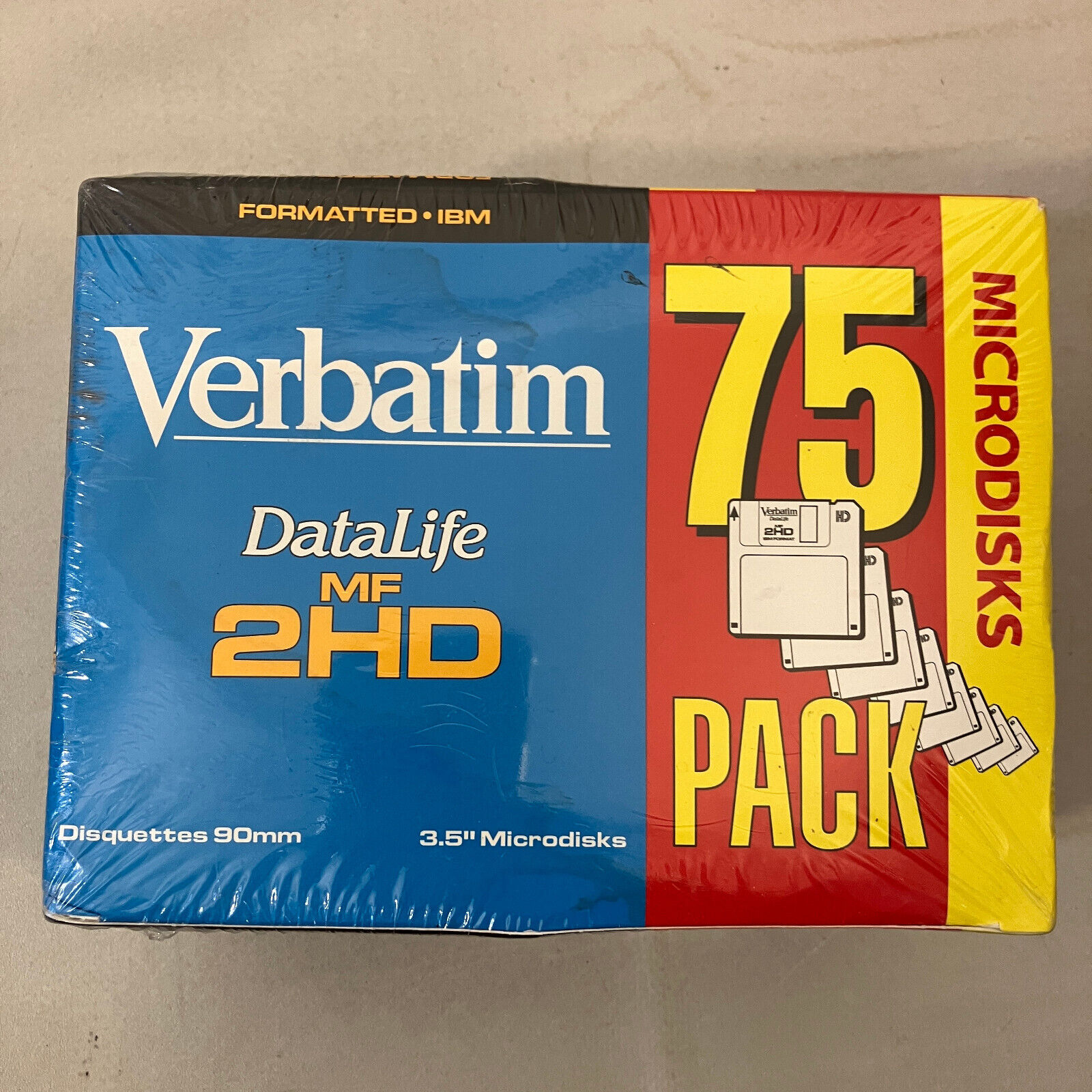 Verbatim DataLife MF 2HD Microdisks 75 Pack SEALED Floppy Disks Formatted IBM