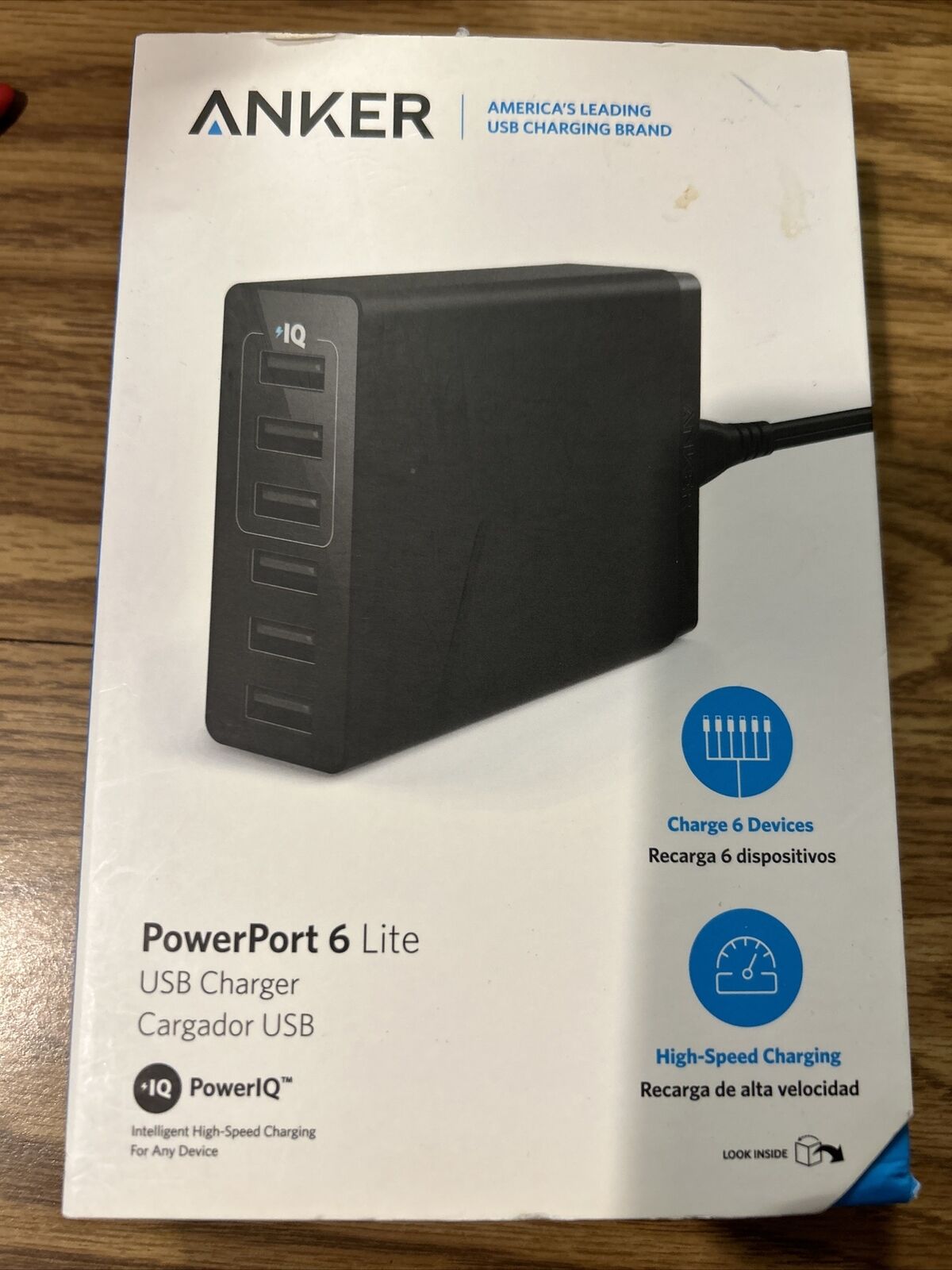 ANKER A2061 Powerport 6 Lite 6 Port Desktop USB Charger Black 100-240V 50-60 HZ
