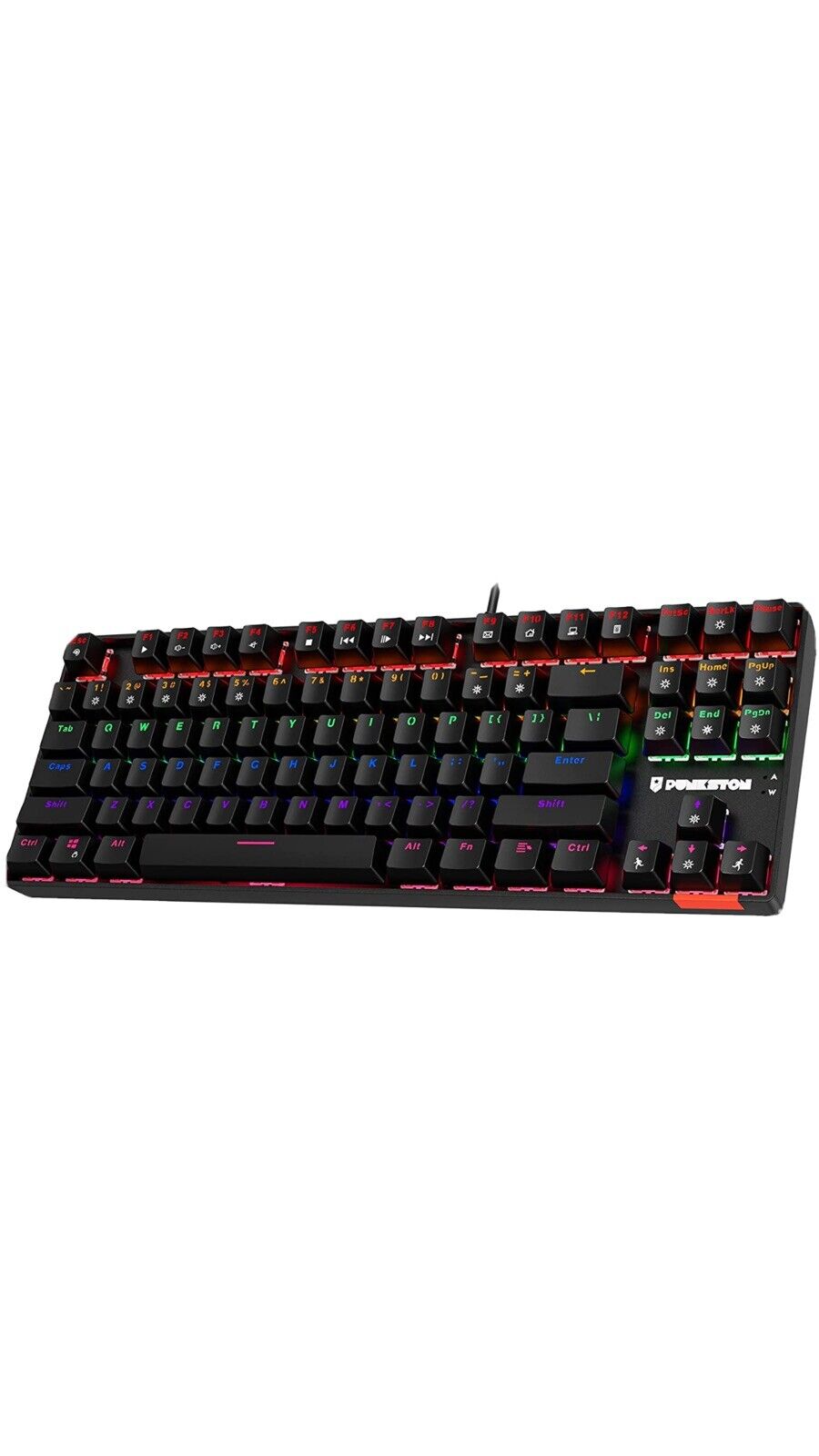 Punkston TK87 Mechanical Gaming Keyboard RGB Rainbow LED Backlit TKL 87 Keys ...