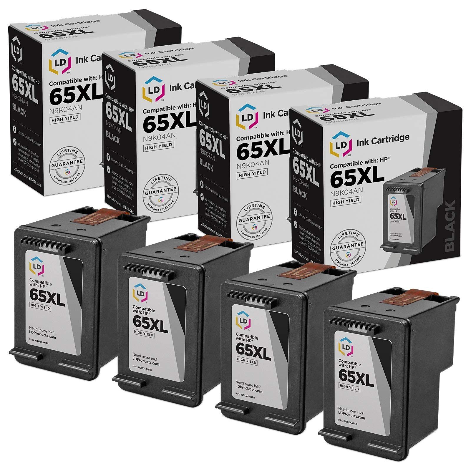 LD Reman Replacements for HP 65XL N9K04AN High Yield Black Ink 4-Pack