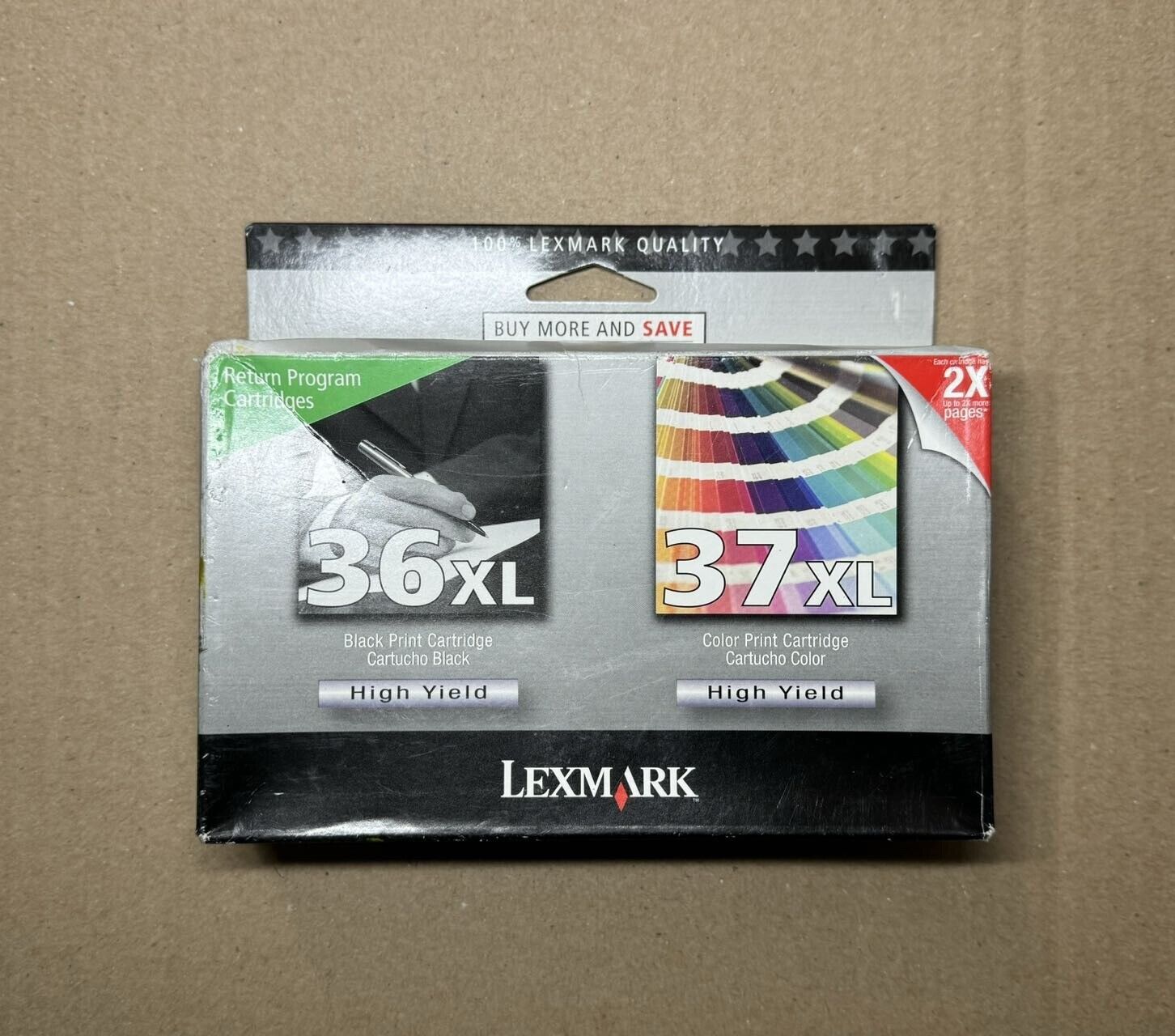 New Genuine OEM Lexmark 36XL Black 37XL Color Ink Cartridges - New Sealed