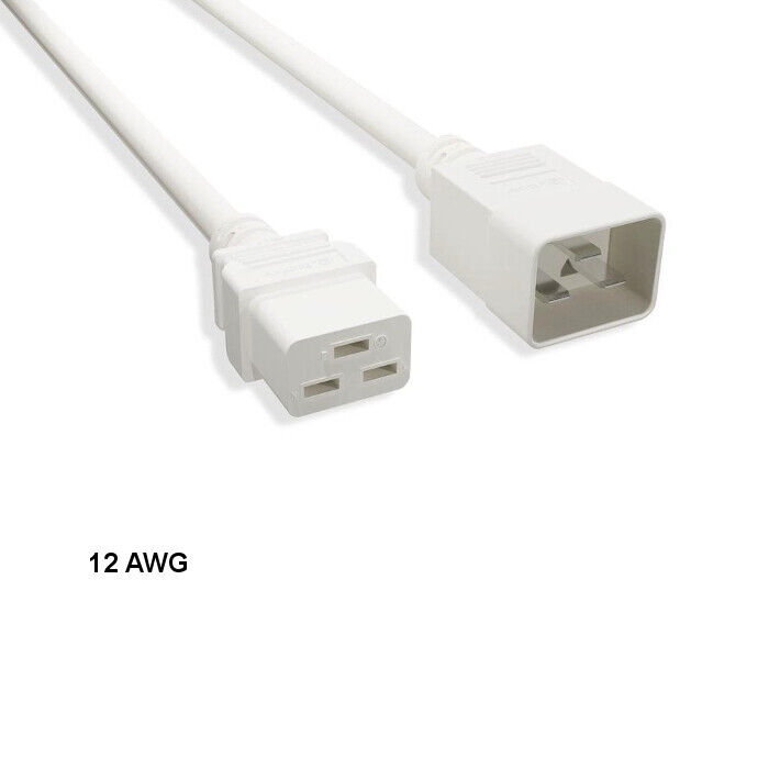 10PCS White 3ft 12AWG Color Power Cable IEC60320 C19 to IEC60320 C20 20A/250V