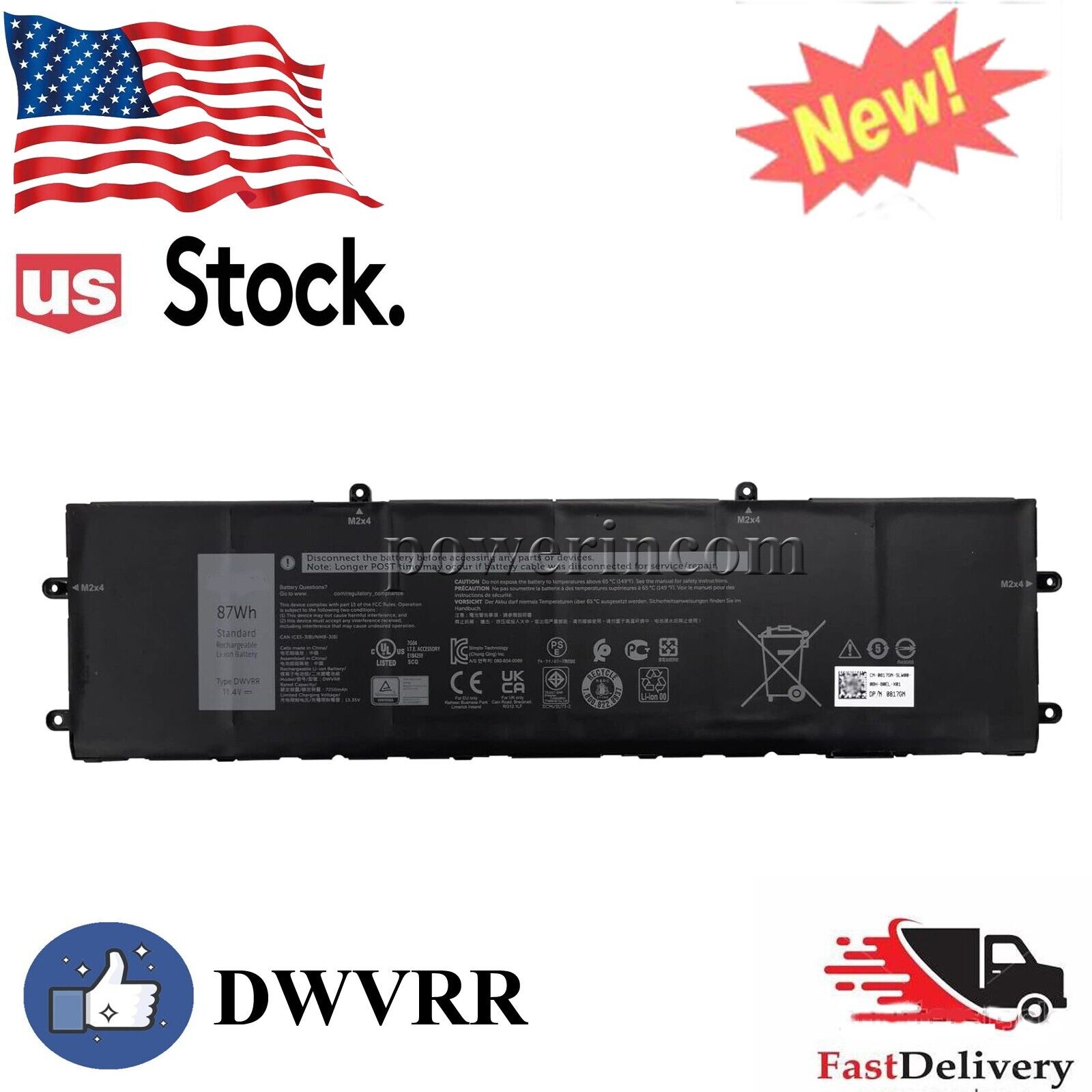 NEW For Alienware X17 R1 R2 X15 R1 R2 7620 6 Cell 87Wh Battery - DWVRR