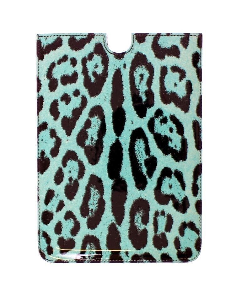DOLCE & GABBANA Tablet Case eBook Cover Green Leopard Pattern Leather RRP $300