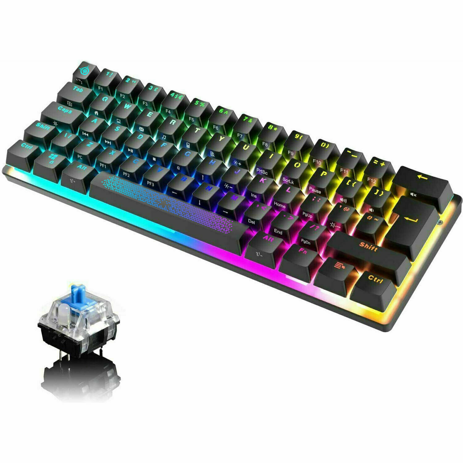 60% Layout Mechanical Gaming Keyboard Wired 61 Keys RGB Backlit For PC PS4 Xbox