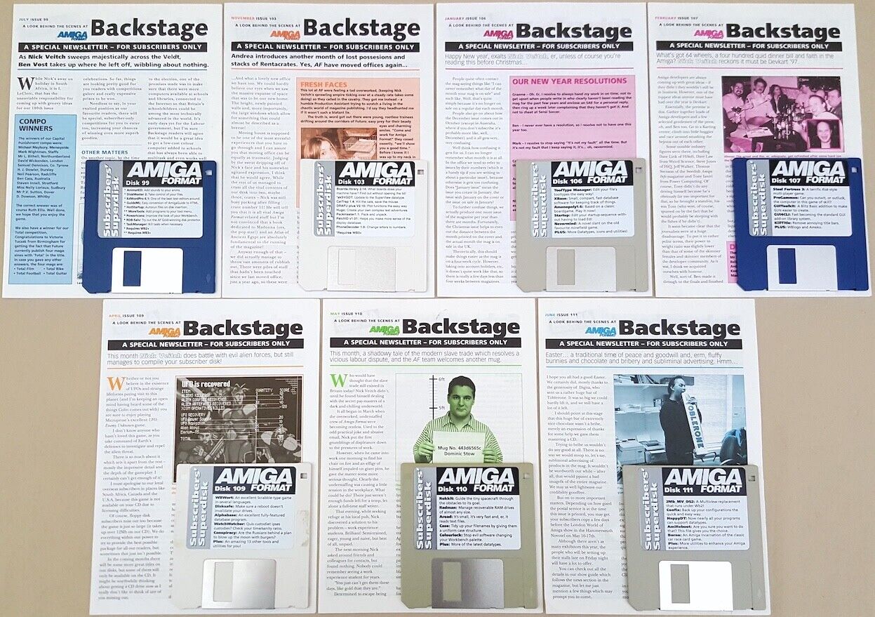 (7) Amiga Format Magazine Subscribers' Disks w/Newsletter for Commodore Amiga