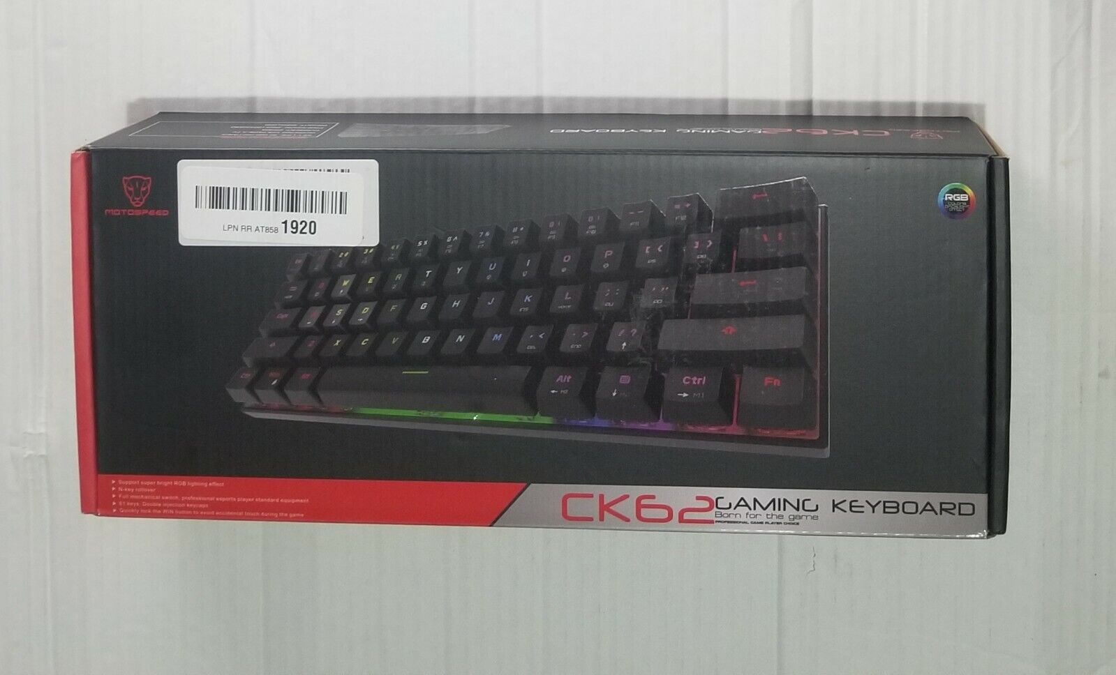 CK62 Motospeed Wired/Wireless Gaming Keyboard RGB backlight,  White