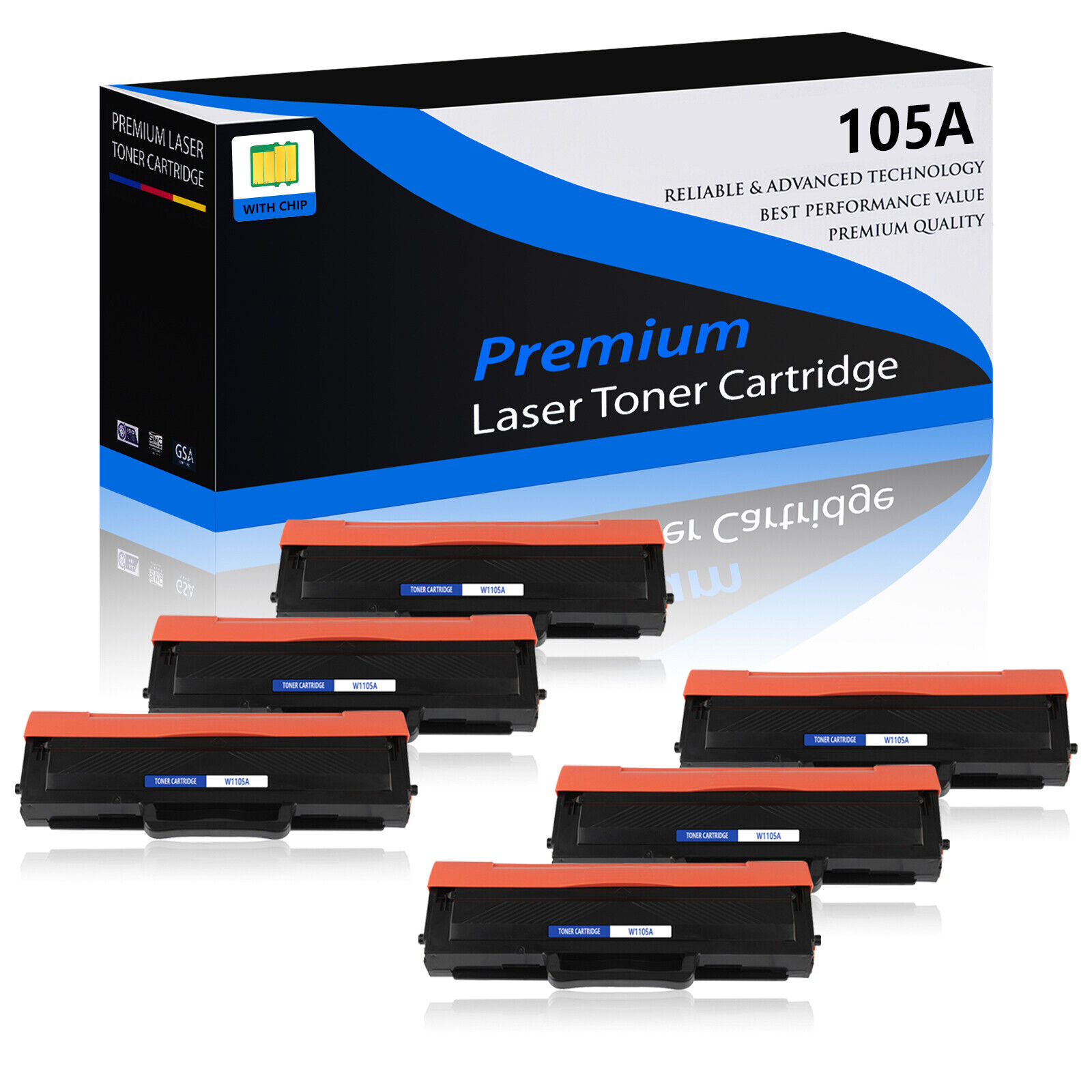 6PK Black W1105A Toner Compatible for HP 105A LaserJet MFP 135a 135w 137fnw