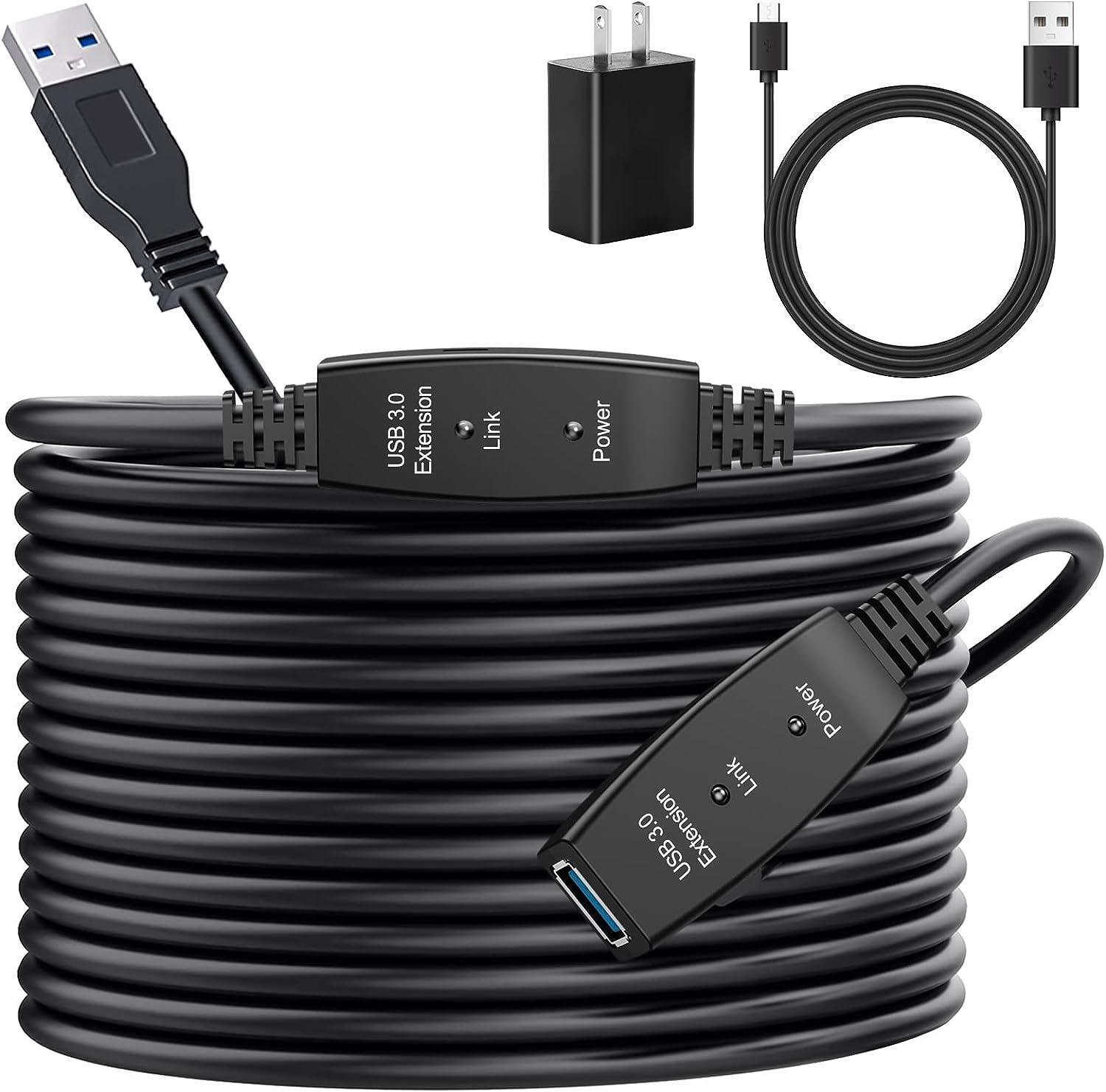 USB 3.0 Extension Cable 50Ft, HOUHUI 50 Feet Active USB Extension Cable 3.0 Male