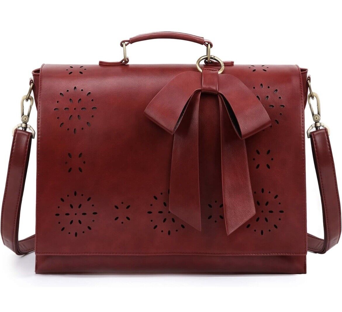 Ecosusi Vegan Leather Laptop Bag For School Satchel Bag Detachable Bow