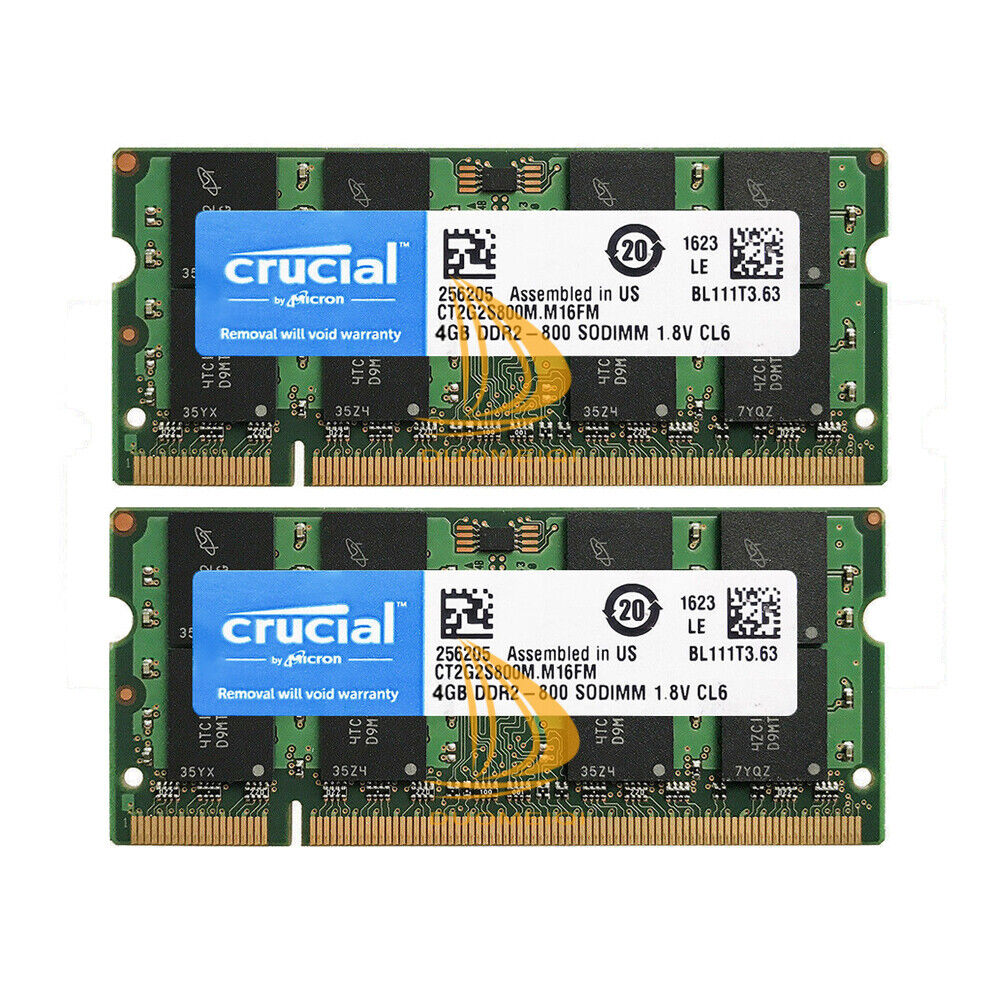 Lot Crucial 8GB 4GB 2GB 2RX8 PC2-6400 DDR2-800MHz 1.8V SODIMM Laptop Memory #DD@