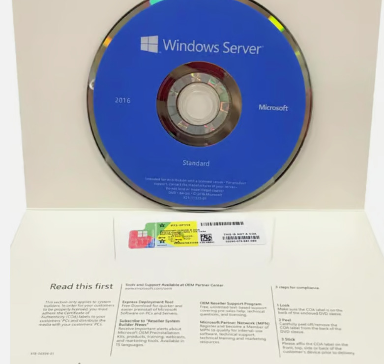 Win Server 2016 Standard x64 DVD 16-Cores + PRODUCT LICENSE KEY HD