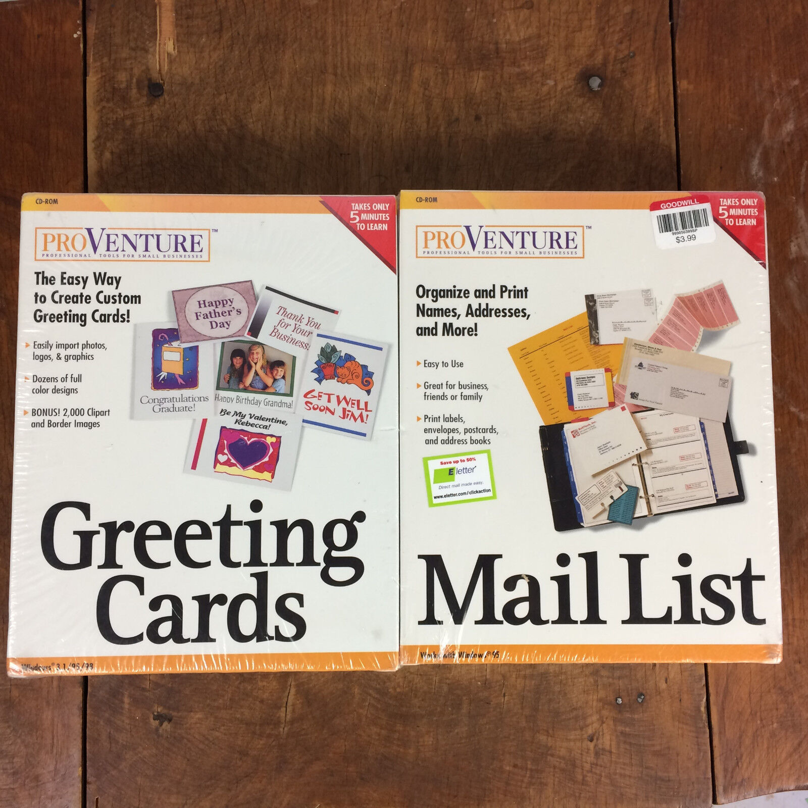 Vtg Computer Software Windows 95 Pro Venture Greeting Cards Resumes Address Book