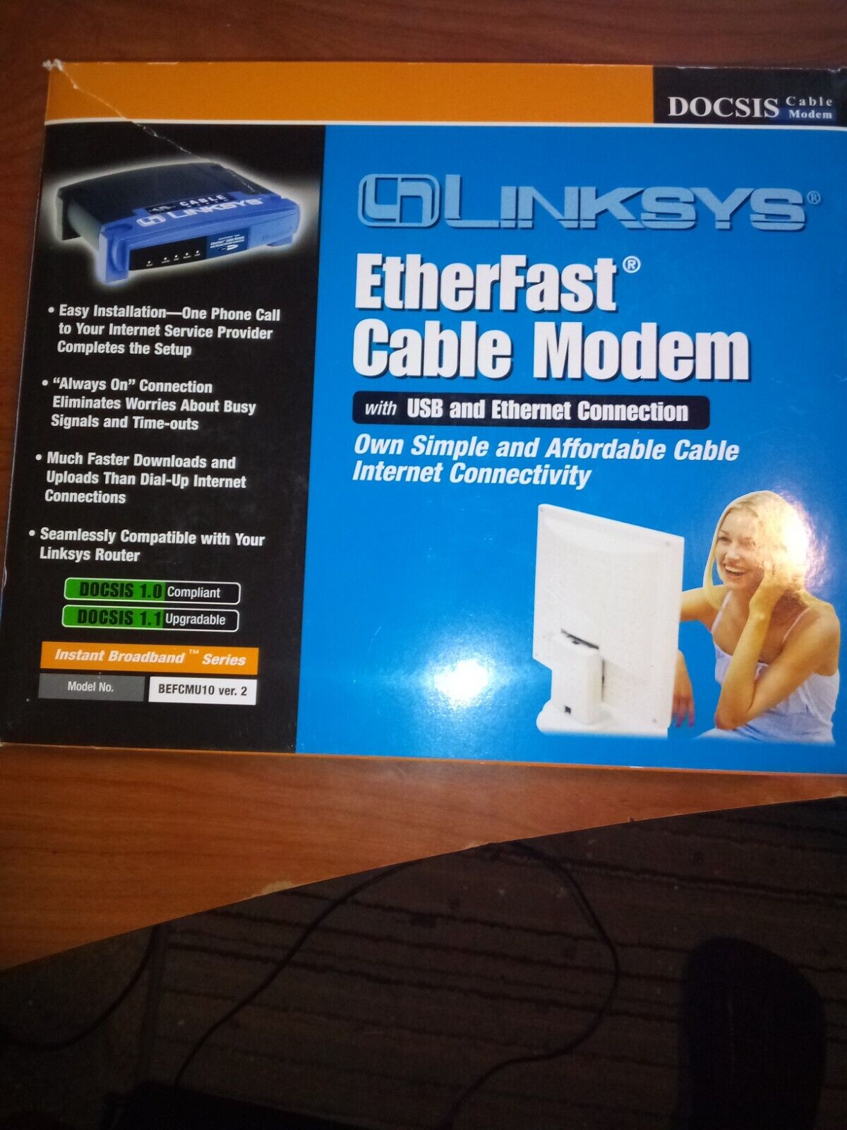 Linksys EtherFast  Cable Modem. USB/Ethernet Connection. Model BEFCMU10 ver. 2