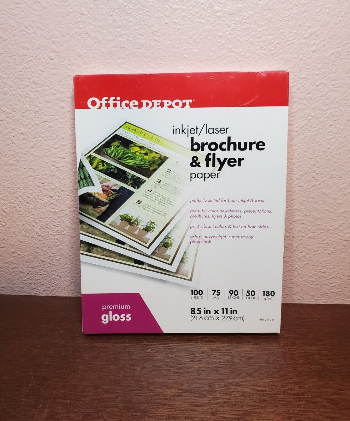 Office Depot Glossy Premium Gloss Brochure & Flyer Paper Inkjet/Laser 100 Sheets