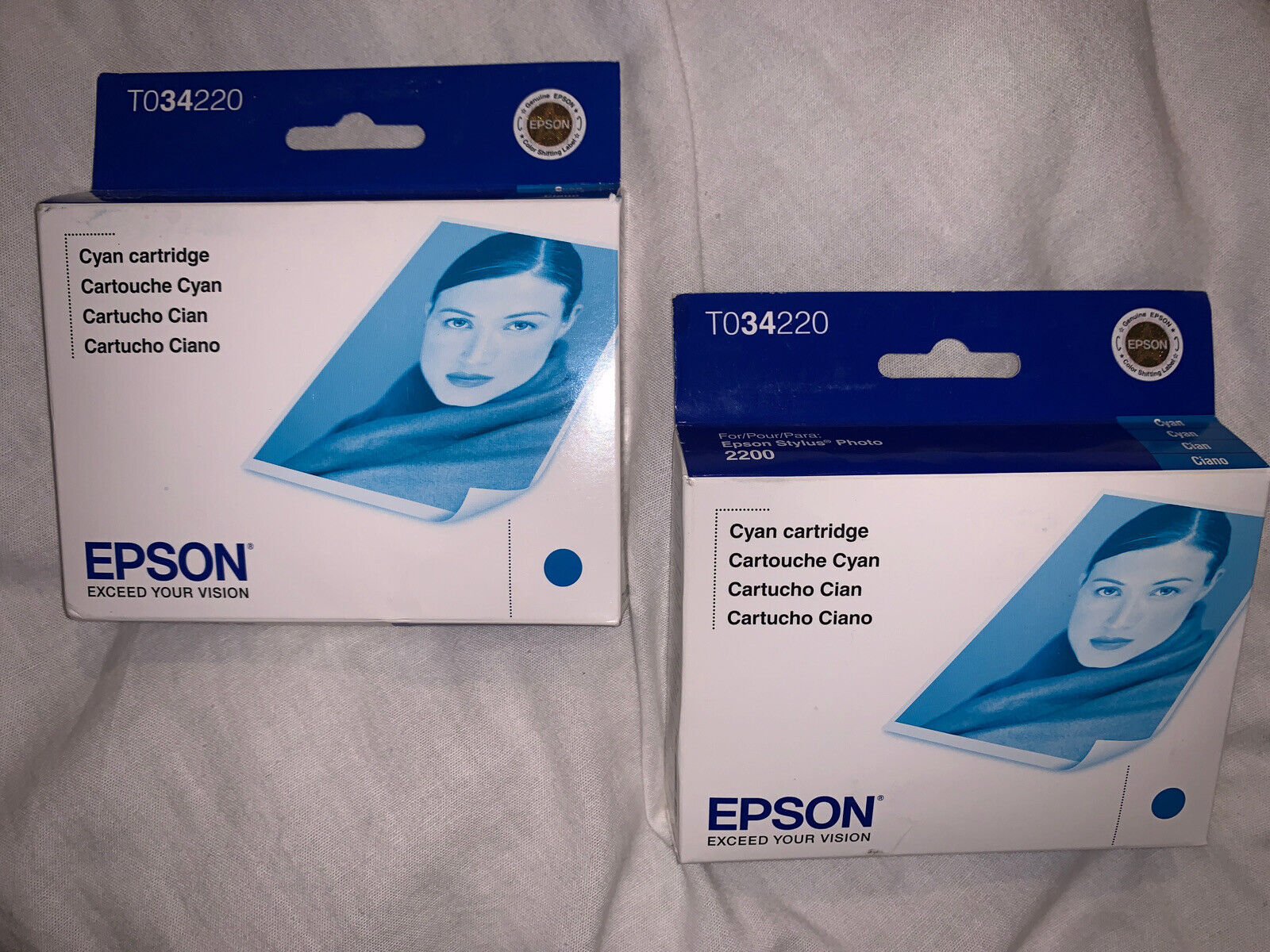 2 Packs Genuine Epson Stylus Photo 2200 Printer Ink Cyan Blue Bundle Lot T034220