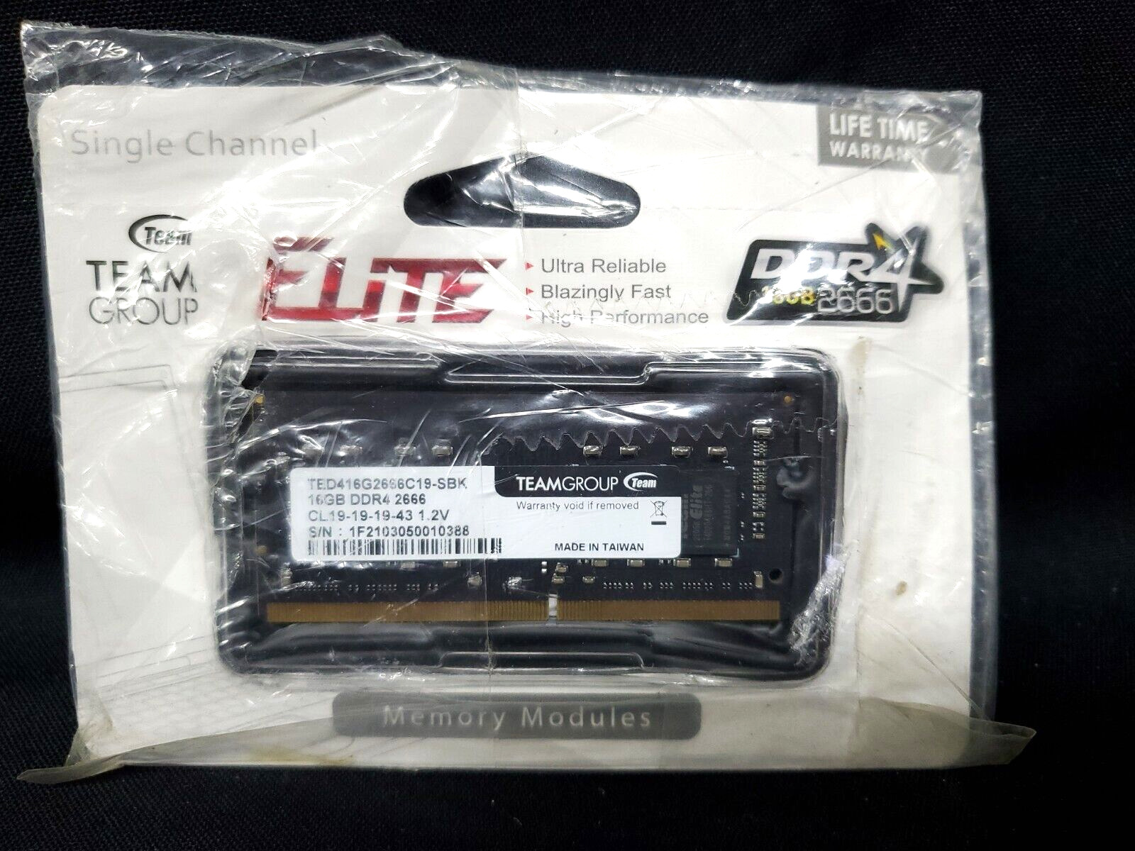 Team Group Elite DDR4 16 GB Memory Module TED416G2666C19-SBK~ NEW