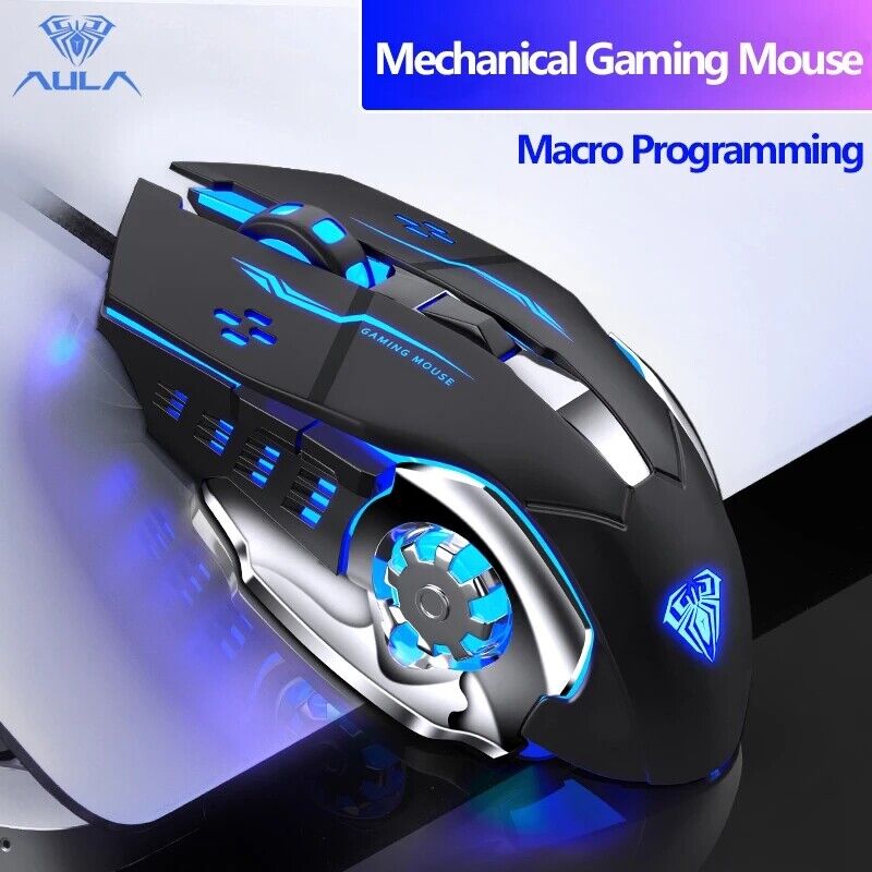 AULA Quite RGB Gaming Mouse LED Programmable Optical Backlit Mute&Mouse Pad Lot