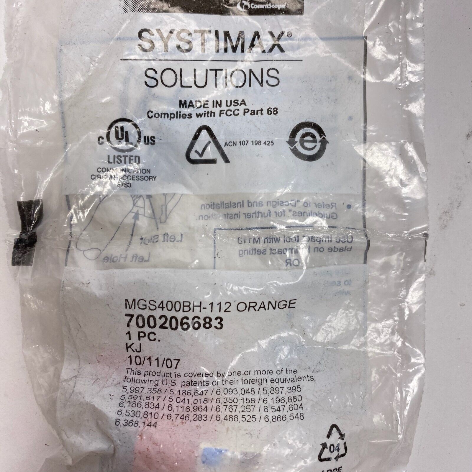 SYSTIMAX 700206683 MGS400-112 Orange Outlet CAT6 RJ45