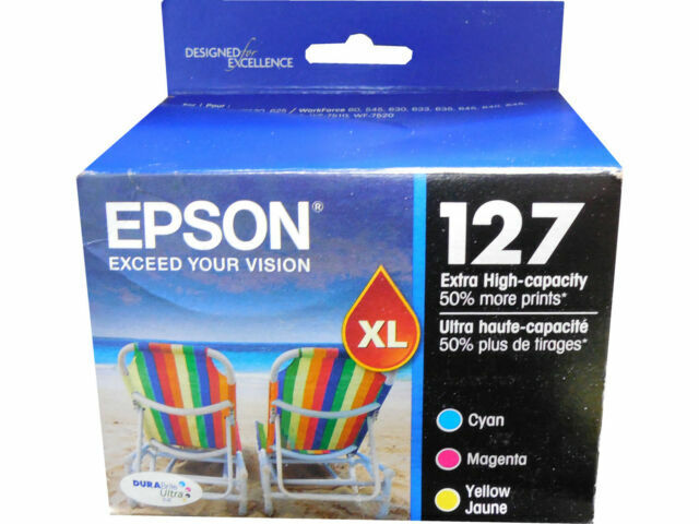 Epson 127XL Cyan Magenta  Yellow 3-Pack Ink Cartridges T127520 Genuine