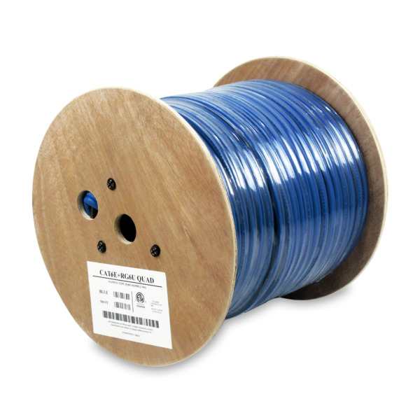 RG6 Quad Shield Coax + CAT6E CMR Siamese Cable Combo Composite Wire Blue 500ft